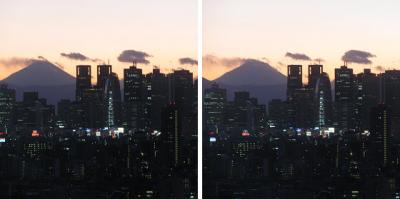 富士山と新宿ビル群 平行法3Dステレオ立体写真