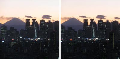 富士山と新宿ビル群 交差法3D立体ステレオ写真