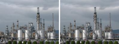 化学石油工場 交差法3Dステレオ立体写真