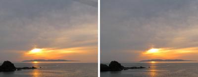粟島と日本海の夕日 平行法ステレオ立体３Ｄ写真