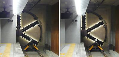 京阪中之島駅の掘削機オブジェ 平行法ステレオ立体３Ｄ写真