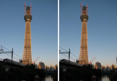 東京スカイツリー470m 交差法3D立体ステレオ写真