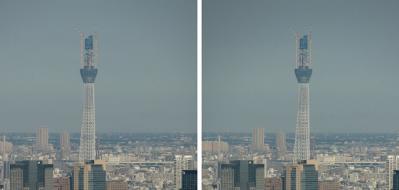 都庁展望室からの東京スカイツリー 平行法3D立体ステレオ写真