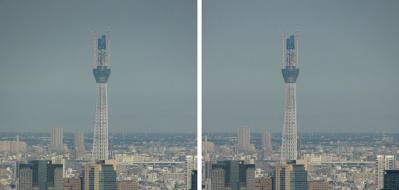 都庁展望室からの東京スカイツリー 交差法ステレオ立体３Ｄ写真