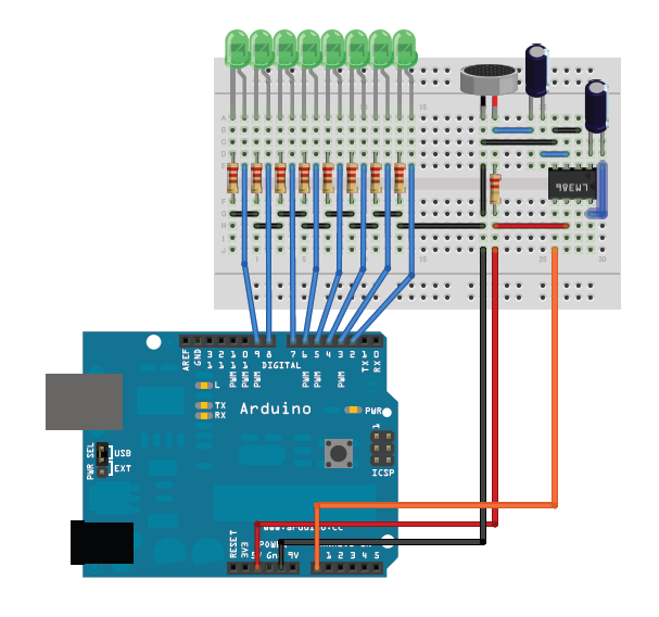 Arduinoで遊ぼう - エレクトレット・コンデンサ・マイクでオーディオレベルメータを作る - なんでも作っちゃう、かも。