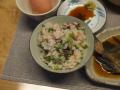 大根葉と蛸飯、新鮮な卵で卵かけご飯をすると最高です