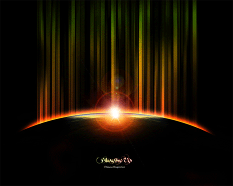 フォトショップでオーロラが輝く地平線に太陽が沈む様子を描く方法